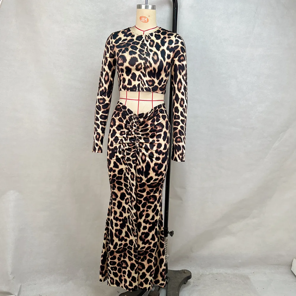 Leopard Print Crop Top & Flared Pants Set