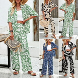 Abstract Print Shirt & Wide-Leg Pants Set