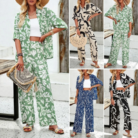 Abstract Print Shirt & Wide-Leg Pants Set